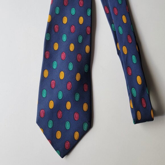 CHANEL Men's Vintage Tie 100% Silk Made in Italy Blue with Dot Pattern Authentic - Picture 4 of 4